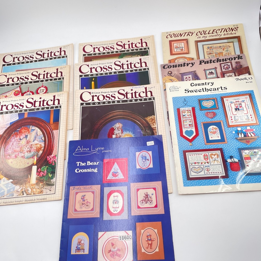 80s Cross Stitch & Country Crafts Magazine Lot Alma Lynne Pattern Booklets
